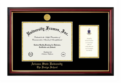 Arizona State University The Design School Diploma with Announcement Frame in Petite Mahogany with Gold Trim with Black & Gold Mats for DOCUMENT: 8 1/2"H X 11"W  ,  7"H X 4"W  