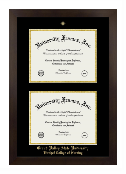 Grand Valley State University Kirkhof College of Nursing Double Degree (Stacked) Frame in Manhattan Espresso with Black & Gold Mats for document: 8 1/2"h x 11"w  , document: 8 1/2"h x 11"w  