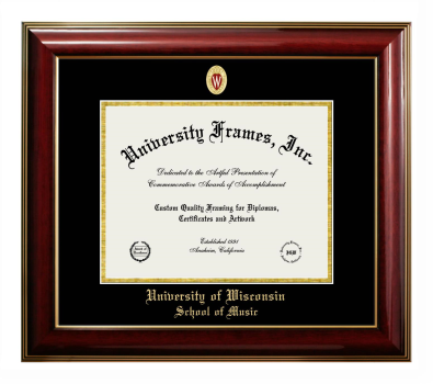 University of Wisconsin (Madison) School of Music Diploma Frame in Classic Mahogany with Gold Trim with Black & Gold Mats for DOCUMENT: 8 1/2"H X 11"W  