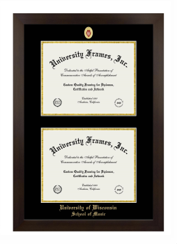 University of Wisconsin (Madison) School of Music Double Degree (Stacked) Frame in Manhattan Espresso with Black & Gold Mats for document: 8 1/2"h x 11"w  , document: 8 1/2"h x 11"w  
