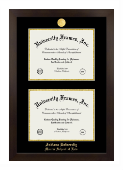 Indiana University Maurer School of Law Double Degree (Stacked) Frame in Manhattan Espresso with Black & Gold Mats for document: 8 1/2"h x 11"w  , document: 8 1/2"h x 11"w  