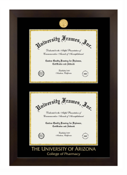 University of Arizona College of Pharmacy Double Degree (Stacked) Frame in Manhattan Espresso with Black & Gold Mats for document: 8 1/2"h x 11"w  , document: 8 1/2"h x 11"w  