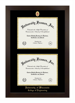 University of Wisconsin (Madison) College of Engineering Double Degree (Stacked) Frame in Manhattan Espresso with Black & Gold Mats for document: 8 1/2"h x 11"w  , document: 8 1/2"h x 11"w  