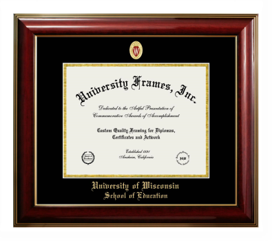 University of Wisconsin (Madison) School of Education Diploma Frame in Classic Mahogany with Gold Trim with Black & Gold Mats for DOCUMENT: 8 1/2"H X 11"W  