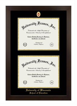 University of Wisconsin (Madison) School of Education Double Degree (Stacked) Frame in Manhattan Espresso with Black & Gold Mats for DOCUMENT: 8 1/2"H X 11"W  , DOCUMENT: 8 1/2"H X 11"W  