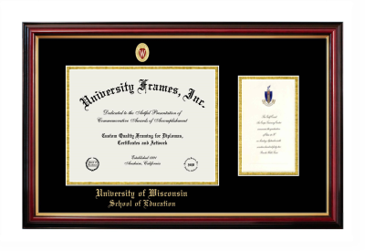 University of Wisconsin (Madison) School of Education Diploma with Announcement Frame in Petite Mahogany with Gold Trim with Black & Gold Mats for document: 8 1/2"h x 11"w  , diploma: 7"h x 4"w  