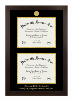 Arizona State University College of Integrative Sciences and Arts Double Degree (Stacked) Frame in Manhattan Espresso with Black & Gold Mats for document: 8 1/2"h x 11"w  , document: 8 1/2"h x 11"w  