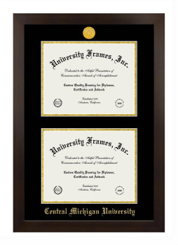 Central Michigan University Double Degree (Stacked) Frame in Manhattan Espresso with Black & Gold Mats for DOCUMENT: 8 1/2"H X 11"W  , DOCUMENT: 8 1/2"H X 11"W  