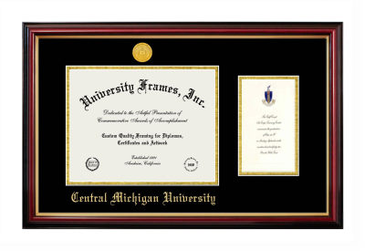 Central Michigan University Diploma with Announcement Frame in Petite Mahogany with Gold Trim with Black & Gold Mats for DOCUMENT: 8 1/2"H X 11"W  ,  7"H X 4"W  