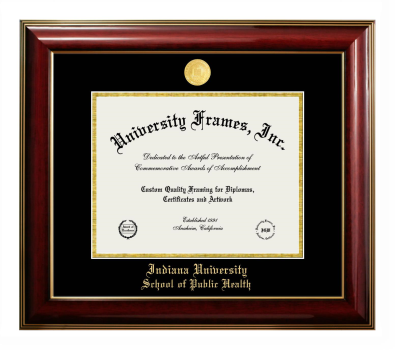 Indiana University School of Public Health Diploma Frame in Classic Mahogany with Gold Trim with Black & Gold Mats for document: 8 1/2"h x 11"w  