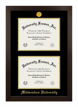 Midwestern University (Glendale, AZ) Double Degree (Stacked) Frame in Manhattan Espresso with Black & Gold Mats for DOCUMENT: 8 1/2"H X 11"W  , DOCUMENT: 8 1/2"H X 11"W  