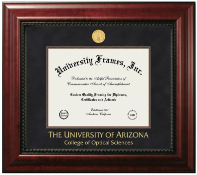University of Arizona College of Optical Sciences Diploma Frame in Executive with Mahogany Fillet with Black Suede Mat for DOCUMENT: 8 1/2"H X 11"W  