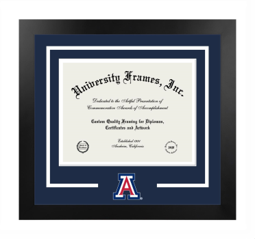 University of Arizona College of Social and Behavioral Sciences Logo Mat Frame in Manhattan Black with Navy Blue & White Mats for document: 8 1/2"h x 11"w  