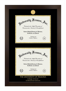 University of Arizona College of Social and Behavioral Sciences Double Degree (Stacked) Frame in Manhattan Espresso with Black & Gold Mats for document: 8 1/2"h x 11"w  , document: 8 1/2"h x 11"w  