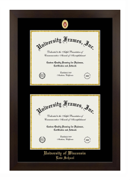 University of Wisconsin (Madison) Law School Double Degree (Stacked) Frame in Manhattan Espresso with Black & Gold Mats for document: 8 1/2"h x 11"w  , document: 8 1/2"h x 11"w  