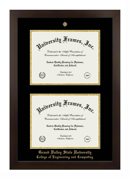 Grand Valley State University College of Engineering and Computing Double Degree (Stacked) Frame in Manhattan Espresso with Black & Gold Mats for document: 8 1/2"h x 11"w  , document: 8 1/2"h x 11"w  