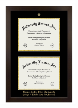 Grand Valley State University College of Liberal Arts and Sciences Double Degree (Stacked) Frame in Manhattan Espresso with Black & Gold Mats for document: 8 1/2"h x 11"w  , document: 8 1/2"h x 11"w  