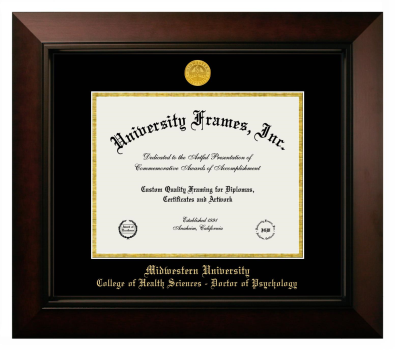 Midwestern University College of Health Sciences - Doctor of Psychology (Downers Grove, IL) Diploma Frame in Legacy Black Cherry with Black & Gold Mats for document: 8 1/2"h x 11"w  