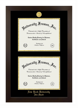 New York University Abu Dhabi Double Degree (Stacked) Frame in Manhattan Espresso with Black & Gold Mats for document: 8 1/2"h x 11"w  , document: 8 1/2"h x 11"w  
