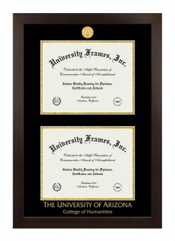 University of Arizona College of Humanities Double Degree (Stacked) Frame in Manhattan Espresso with Black & Gold Mats for document: 8 1/2"h x 11"w  , document: 8 1/2"h x 11"w  