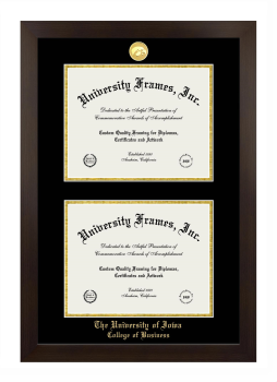 University of Iowa College of Business Double Degree (Stacked) Frame in Manhattan Espresso with Black & Gold Mats for document: 8 1/2"h x 11"w  , document: 8 1/2"h x 11"w  