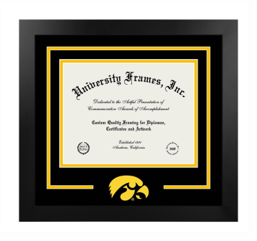 Logo Mat Frame in Manhattan Black with Black & Amber Mats for DOCUMENT: 8 1/2"H X 11"W  