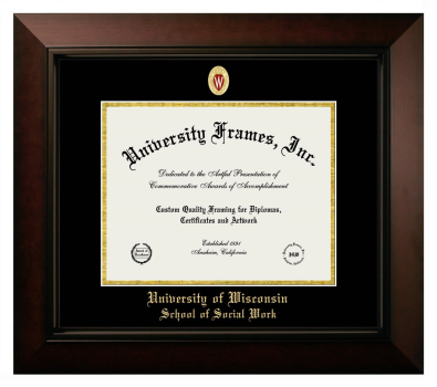 University of Wisconsin (Madison) School of Social Work Diploma Frame in Legacy Black Cherry with Black & Gold Mats for DOCUMENT: 8 1/2"H X 11"W  