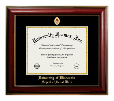 University of Wisconsin (Madison) School of Social Work Diploma Frame in Classic Mahogany with Gold Trim with Black & Gold Mats for document: 8 1/2"h x 11"w  