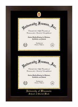 University of Wisconsin (Madison) School of Social Work Double Degree (Stacked) Frame in Manhattan Espresso with Black & Gold Mats for document: 8 1/2"h x 11"w  , document: 8 1/2"h x 11"w  