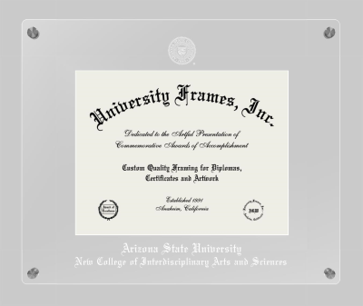 Arizona State University New College of Interdisciplinary Arts and Sciences Lucent Clear-over-Clear Frame in Lucent Clear Moulding with Lucent Clear Mat for DOCUMENT: 8 1/2"H X 11"W  