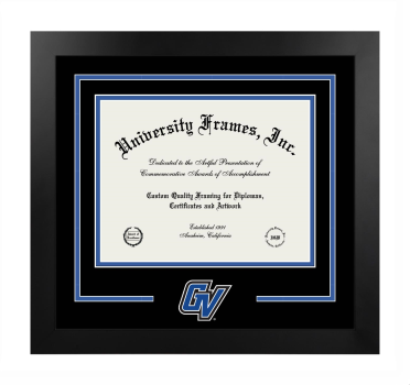 Grand Valley State University College of Health Professions Logo Mat Frame in Manhattan Black with Black & Royal Blue Mats for document: 8 1/2"h x 11"w  