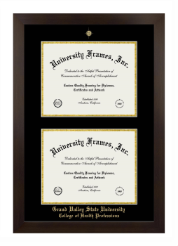 Grand Valley State University College of Health Professions Double Degree (Stacked) Frame in Manhattan Espresso with Black & Gold Mats for document: 8 1/2"h x 11"w  , document: 8 1/2"h x 11"w  