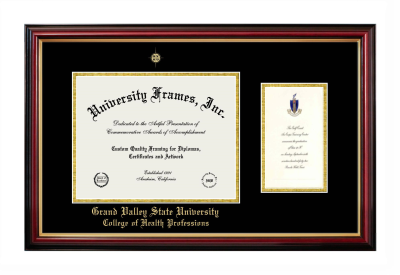 Grand Valley State University College of Health Professions Diploma with Announcement Frame in Petite Mahogany with Gold Trim with Black & Gold Mats for document: 8 1/2"h x 11"w  , diploma: 7"h x 4"w  