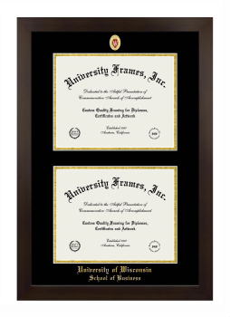 University of Wisconsin (Madison) School of Business Double Degree (Stacked) Frame in Manhattan Espresso with Black & Gold Mats for document: 8 1/2"h x 11"w  , document: 8 1/2"h x 11"w  