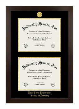 New York University College of Dentistry Double Degree (Stacked) Frame in Manhattan Espresso with Black & Gold Mats for document: 8 1/2"h x 11"w  , document: 8 1/2"h x 11"w  