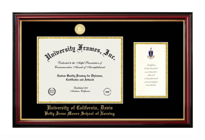 University of California, Davis Betty Irene Moore School of Nursing Diploma with Announcement Frame in Petite Mahogany with Gold Trim with Black & Gold Mats for document: 8 1/2"h x 11"w  , diploma: 7"h x 4"w  
