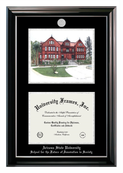 Arizona State University School for the Future of Innovation in Society Double Opening with Campus Image (Stacked) Frame in Classic Ebony with Silver Trim with Black & Silver Mats for document: 8 1/2"h x 11"w  