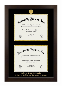 Arizona State University School for the Future of Innovation in Society Double Degree (Stacked) Frame in Manhattan Espresso with Black & Gold Mats for document: 8 1/2"h x 11"w  , document: 8 1/2"h x 11"w  