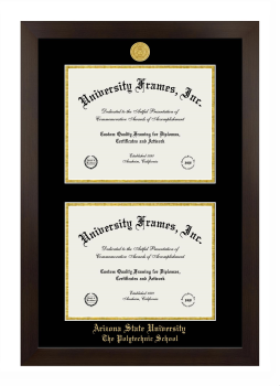 Arizona State University The Polytechnic School Double Degree (Stacked) Frame in Manhattan Espresso with Black & Gold Mats for DOCUMENT: 8 1/2"H X 11"W  , DOCUMENT: 8 1/2"H X 11"W  