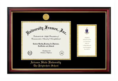 Arizona State University The Polytechnic School Diploma with Announcement Frame in Petite Mahogany with Gold Trim with Black & Gold Mats for DOCUMENT: 8 1/2"H X 11"W  ,  7"H X 4"W  