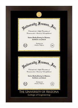 University of Arizona College of Engineering Double Degree (Stacked) Frame in Manhattan Espresso with Black & Gold Mats for document: 8 1/2"h x 11"w  , document: 8 1/2"h x 11"w  