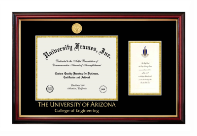 University of Arizona College of Engineering Diploma with Announcement Frame in Petite Mahogany with Gold Trim with Black & Gold Mats for document: 8 1/2"h x 11"w  , diploma: 7"h x 4"w  