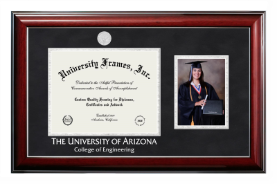 University of Arizona College of Engineering Diploma with 5 x 7 Portrait Frame in Classic Mahogany with Silver Trim with Black Suede & Silver Mats for document: 8 1/2"h x 11"w  