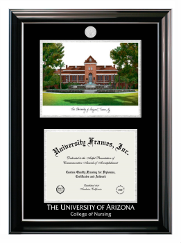 University of Arizona College of Nursing Double Opening with Campus Image (Stacked) Frame in Classic Ebony with Silver Trim with Black & Silver Mats for document: 8 1/2"h x 11"w  