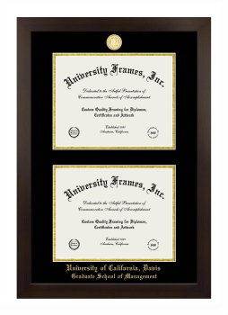 University of California Davis Graduate School of Management Double Degree (Stacked) Frame in Manhattan Espresso with Black & Gold Mats for document: 8 1/2"h x 11"w  , document: 8 1/2"h x 11"w  