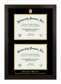 University of Wisconsin (Madison) Gaylord Nelson Institute for Environmental Studies Double Degree (Stacked) Frame in Manhattan Espresso with Black & Gold Mats for document: 8 1/2"h x 11"w  , document: 8 1/2"h x 11"w  