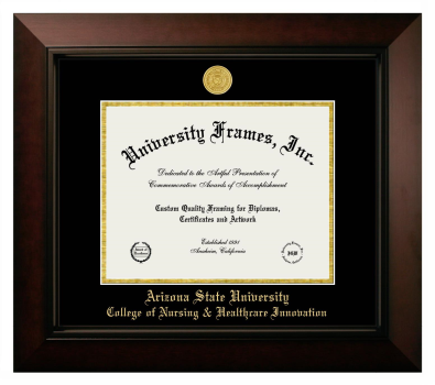 Arizona State University College of Nursing & Healthcare Innovation Diploma Frame in Legacy Black Cherry with Black & Gold Mats for DOCUMENT: 8 1/2"H X 11"W  