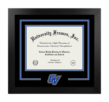 Grand Valley State University Logo Mat Frame in Manhattan Black with Black & Royal Blue Mats for DOCUMENT: 8 1/2"H X 11"W  