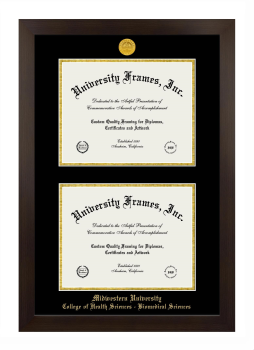 Midwestern University College of Health Sciences - Biomedical Sciences (Glendale, AZ) Double Degree (Stacked) Frame in Manhattan Espresso with Black & Gold Mats for document: 8 1/2"h x 11"w  , document: 8 1/2"h x 11"w  