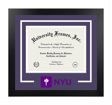 Logo Mat Frame in Manhattan Black with Purple & White Mats for DOCUMENT: 8 1/2"H X 11"W  